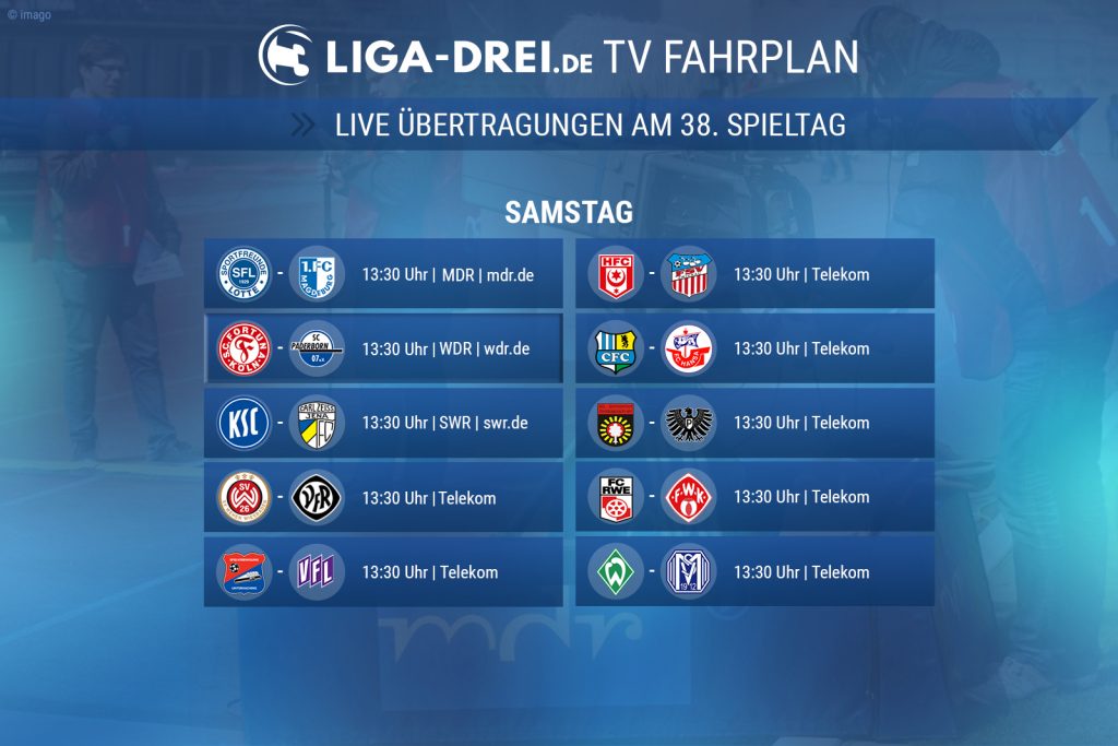 3. Liga im Fernsehen - die Livespiele am 38. Spieltag